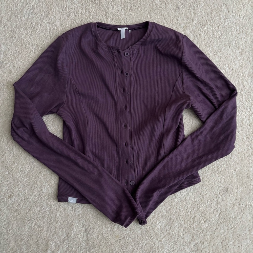 Oner Active Mellow Rib Mid Cardigan - size medium - vintage purple